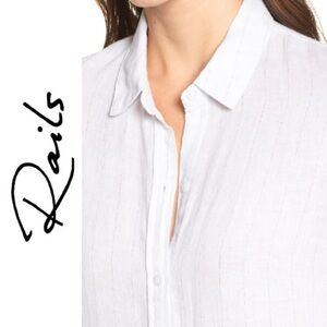 Rails Sydney Lagos Stripe Linen Metallic Thread Button Down Shirt Gauze Luxury